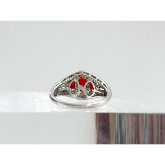 Art Deco Garnet Oval Cut Multi Gemstone Tapered Shank Sterling Silver Ring sz 8 - Picture 4 of 9